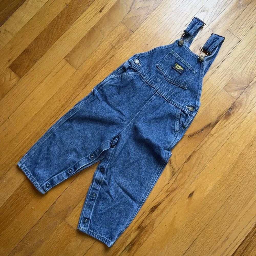 Vintage OshKosh B'gosh Overalls 3T Blue Denim Adjustable Strap Snap Legs Utility